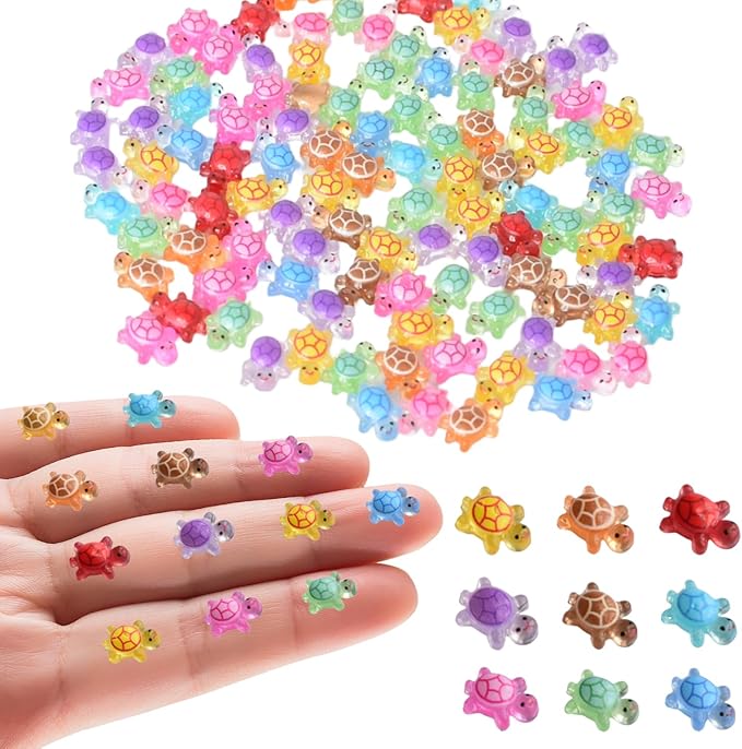50Pcs Super Mini Resin Turtles for Crafts Luminous Miniature Tiny Turtle for Fairy House Party Favors Micro Landscaping Decor（Little Turtles）