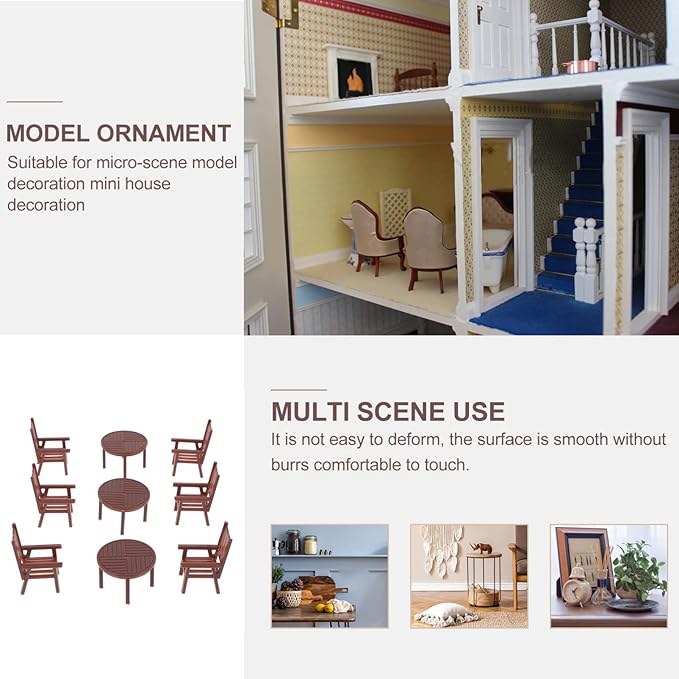 DOITOOL 4 Sets Miniature Dollhouse Furniture 1/50 Scale Mini Table and Chairs Playhouse Accessory Durable Plastic Mini Desk Chair Set for Creative Kids