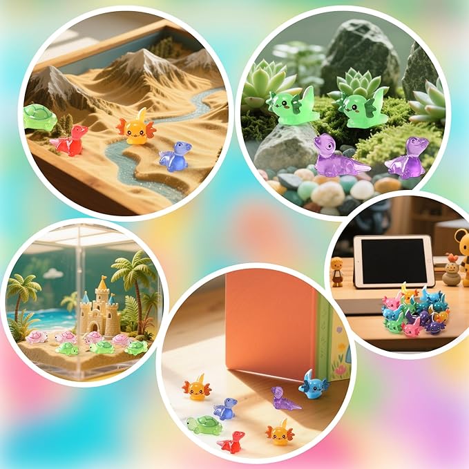 56PCs Mini Resin Animals, Turtles Lizard Axolotls, Mini Resin Figures to Hide Around The Office Home Garden Dollhouse