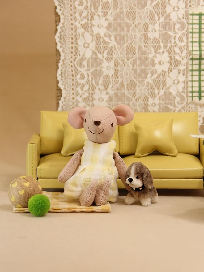 Miniature Dollhouse Leather Couch -1:12 Scale Mini Sofa Furniture Set with Cushions Fit 1/12 Scale Accessories for Doll House Décor and 3 to 6 inches Doll Figure (Yellow)