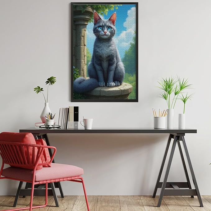 Jigsaw Puzzles for Adults 1000 Piece - Cute Russian Blue Cat Animal Themed Wooden Puzzle,Puzzle Games,Stress Relief Games,Funny Puzzles，Unique Gifts for Wall Art，Family Puzzles，Educational Games