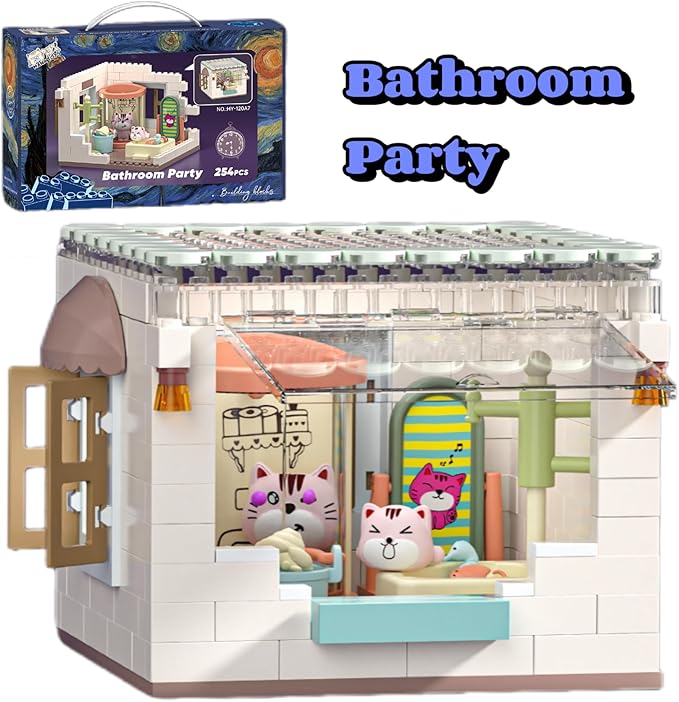 Koko's Cat Town DIY Miniature House Kit,Tiny House Bathroom Building Kit,Purrfect Dollhouse with 254PCS,Cat Toys Gift for Teens Kids Ages 3+,Dollhouse for 3 and up