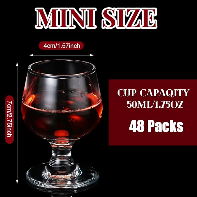 Meanplan Cute Shot Glasses Mini Snifters Cognac 1.7 oz Cups Brandy Snifter Mini Wine Snifters Glass Dinnerware Set for Whiskey Juice Vodka Sherry Champagne Brandy Wine Party Supplies(48 Pieces)