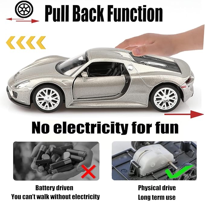 1/36 Scale Porsche 918 Spyde Diecast Model Cars,Pull Back Vehicles Porsche Toy Cars,Cars Gifts for Boys Girls