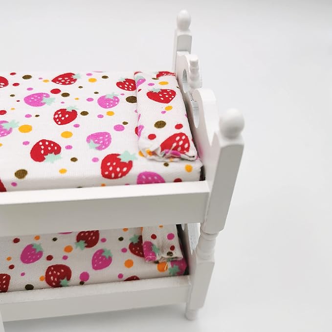 Loft Bed, 1:12 Wooden Dollhouse Miniature Furniture Decor Bunk Bed with Ladder, Bedroom Set Play Toy
