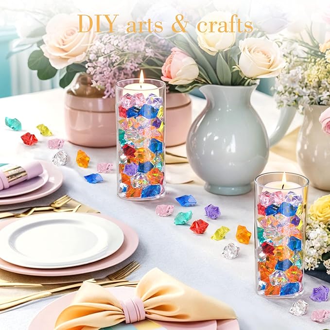 DomeStar 150PCS Multicolored Acrylic Fake Gems, Crushed Ice Rocks Vase Fillers, Table Scatter, Sensory Bin Filler, Photo Props Christmas Decor – Color Assorted