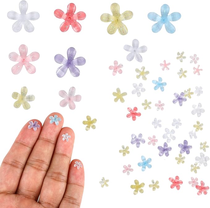 100Pcs 3D Crystal Flower Charms, Translucent Resin Petal Flatbacks, Miniature Floral Embellishments for Dollhouse Garden, Nail Art & DIY Crafts with Window Envelope Packaging (Assorted Colors)