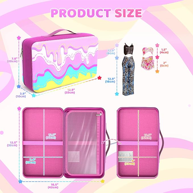 LININYHAO Carrying Case Compatible with Barbie Dolls 12-Inch,Case to Hold Dolls and Clothes, Much Pocket for Doll’s Clothes, Accessories, Fits 6 Dolls & Accessories,Bag Only (1-ice Cream)