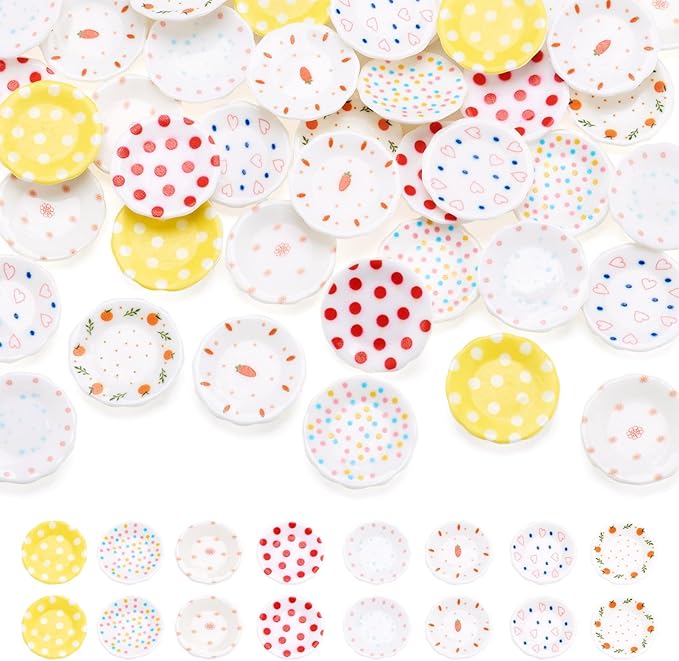 Beadthoven 40pcs Mini Plastic Plates Miniature Dollhouse Plates Mixed Color Tableware Kitchen Dollhouse Accessories Cute Dish Models for Micro Landscape Pretending Prop Decorations