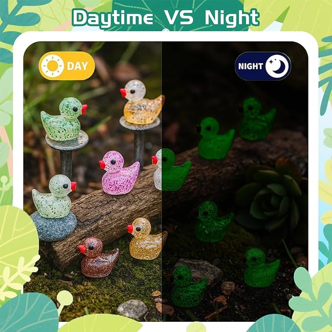 240pcs Mini Glitter Ducks Colorful Tiny Small Little Resin Duck for Dollhouse Fairy Garden Landscape Fish Tank Aquarium Decorations Animals Figures to Hide Miniature Cute Micro Prank Accessories