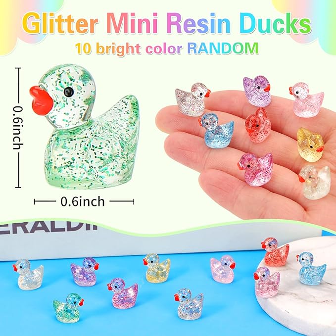 240 Pcs Glitter Mini Resin Ducks, Colorful Tiny Small Plastic Ducks Figures to Hide Little Resin Animals Bulk for Miniature Landscape Aquarium Potted Dollhouse Fairy Garden Accessories Decorations