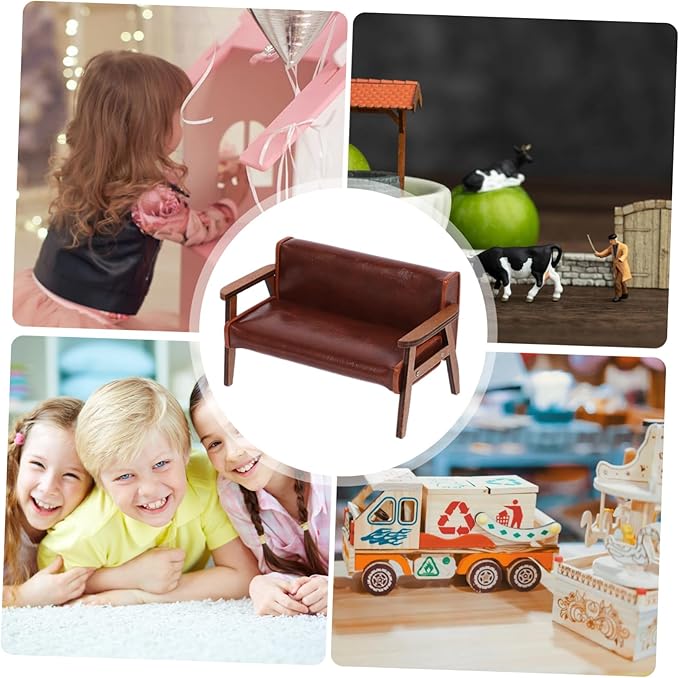 Zerodeko Mini Sofa Chair 1 12 Scale Dollhouse Furniture Pu Leather Vintage Tiny Sofa for Miniature Scene Decoration and Dollhouse Accessory