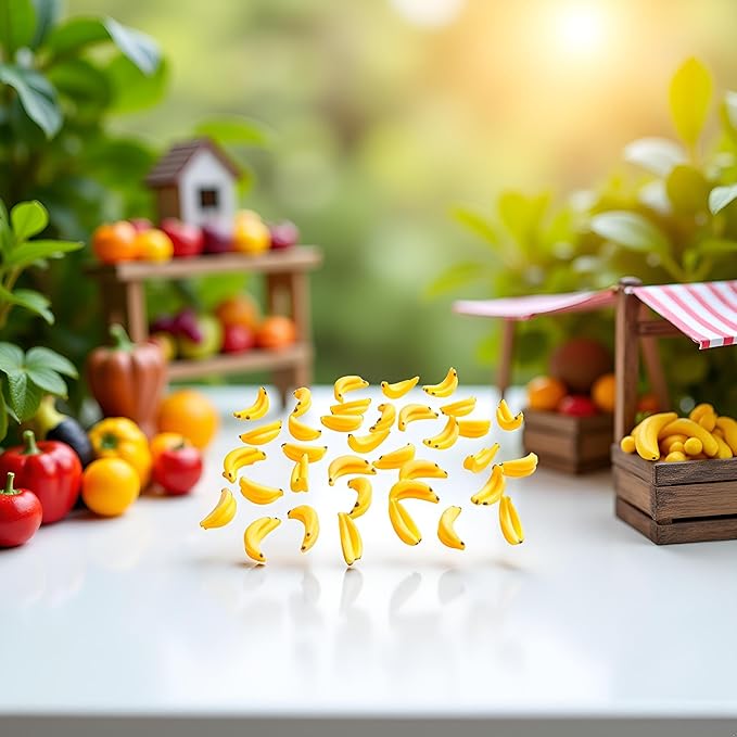 35 Pcs Miniature Bananas 1/12 Scale Banana Models Miniature Fruit Fake Mini Fruits for Mini House Kitchen Fairy Garden Decor,Décor Dollhouse Accessories, Yellow Mini Fruit for Dollhouse Kitchen Decor
