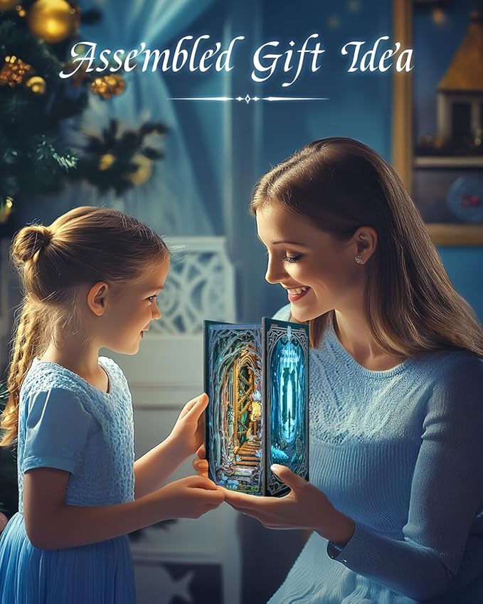 CUTEBEE Book Nook Kit - DIY Miniature House Dollhouse Kit for Adult and Teens, Booknook Bookshelf Decor Alley Model Build with LED Light, Gifts for Family and Friends (The Gate of Wonderland)