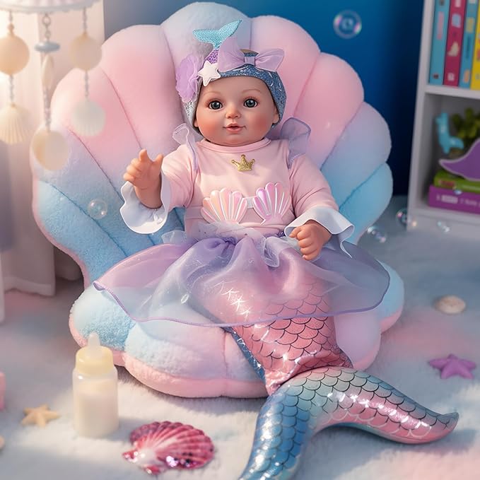 BABESIDE Mermaid Baby Doll Girl, 15-Inch Realistic Soft Baby Dolls with Shiny Mermaid Tail & Accessories, Cute Mermaid Toys for Girls Ages 3-10 Kids, Christmas, Birthday