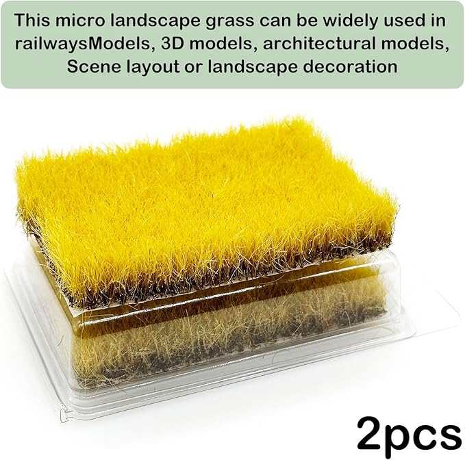 Woohome 2 PCS Static Grass Tuft Railway Artificial Grass for Train Scenery, Railway Landscape, Military Sand Table DIY, Light Yellow