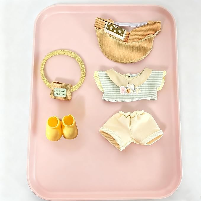 17cm Doll Clothes – 6-Piece Clothing, Hat & Pant & Shirt & Shoes & Glasses & Backpack Set for 17cm Accessories Suit, Stylish Dolls Clothes Accessories, Cute Clothes for Dress up Unique Style (Yellow)