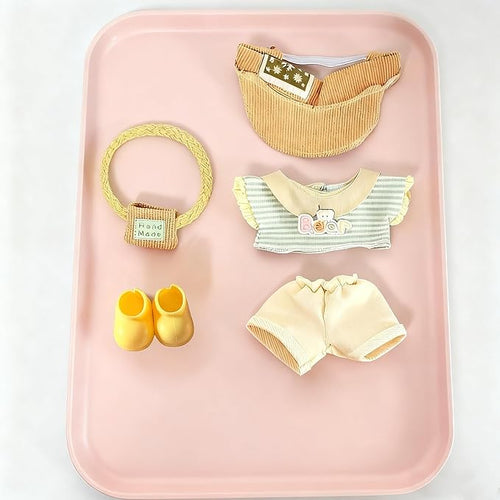 17cm Doll Clothes – 6-Piece Clothing, Hat & Pant & Shirt & Shoes & Glasses & Backpack Set for 17cm Accessories Suit, Stylish Dolls Clothes Accessories, Cute Clothes for Dress up Unique Style (Yellow)