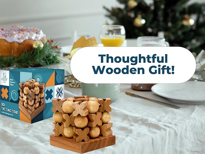 BSIRI 3D Wooden Tic Tac Toe Rustic Coffee Table Decor Unique Gifts for Special Occasions Fun for All Ages in Strategic Game Night Family Games