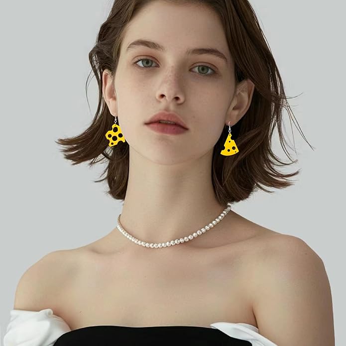 CWVHQ Cheese Dangle Earrings Sweet Cheese Yellow Asymmetrical Hollow Biscuit Cheesecake Lightweight Dangle Drop Statement Earrings for Women