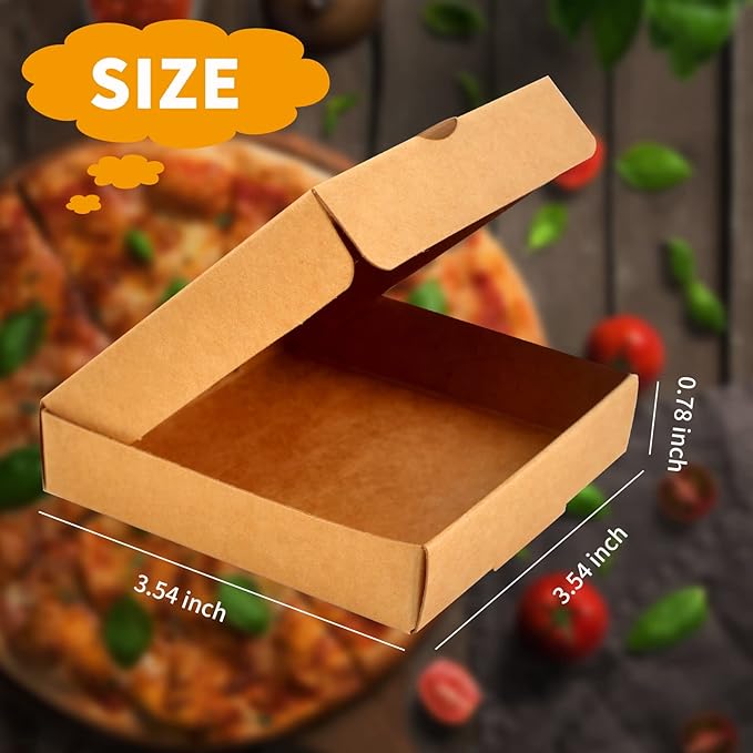 WANGDEFA 50 Pack Kraft Small Boxes - 3.5 x 3.5 Inch White Pizza & Cookie Mini Pies Party Favors