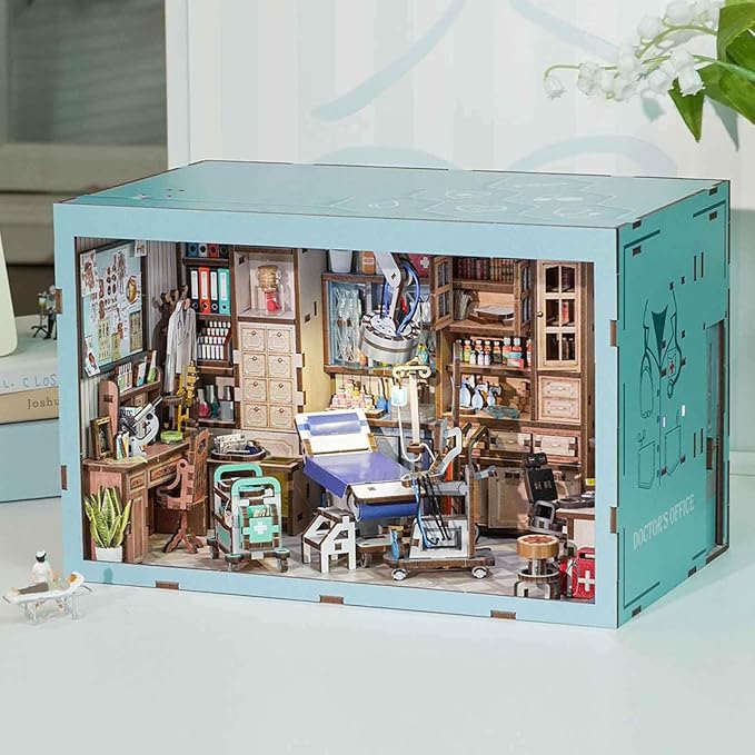 Book Nook Kit - DIY Miniature House Doctors Clinic Dollhouse Kit for Adults, Book Nook Tiny House Bookshelf Decor Creative 3D Wooden Puzzle, Gifts for Family, Friends (Doctor's Office)