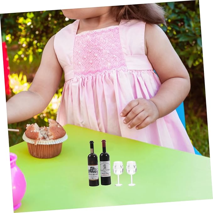 Abaodam 1set Miniature Wine Bottles with Cups Dollhouse Decor Realistic Mini Bottle Models for Photography Props and Home Decoration