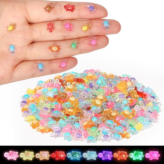 500 Pcs Luminous Mini Resin Turtles Tiny Turtles for Crafts Miniatures Mini Resin Animals Miniatures for Crafts Fairy Garden Dollhouse Micro Landscaping Decoration Style 1