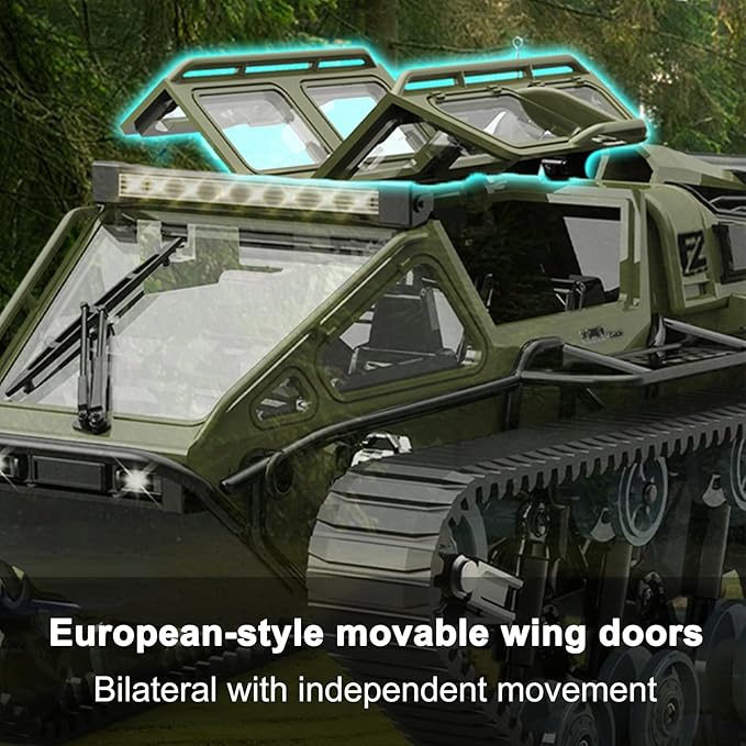 Remote Control Tank, 1:16 Scale 2.4GHz All Terrain RC Crawler, 4WD Off-Road Armored Tank, 360° Rotating Drifting Truck Toy Vehicle with Lights, Rechargeable Battery Gifts for Teens
