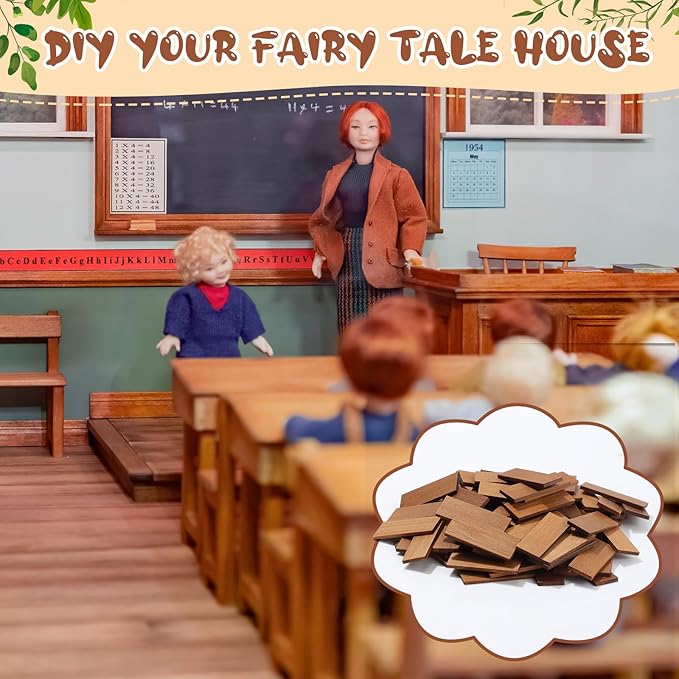 Sintuff 200 Pcs Miniature Dollhouse Flooring Mini Wooden Dollhouse Floor Boards 1 12 Scale Doll House Accessories Geometric Bamboo Doll House Furniture Wood Floor Board for Model Decor(Pale Brown)