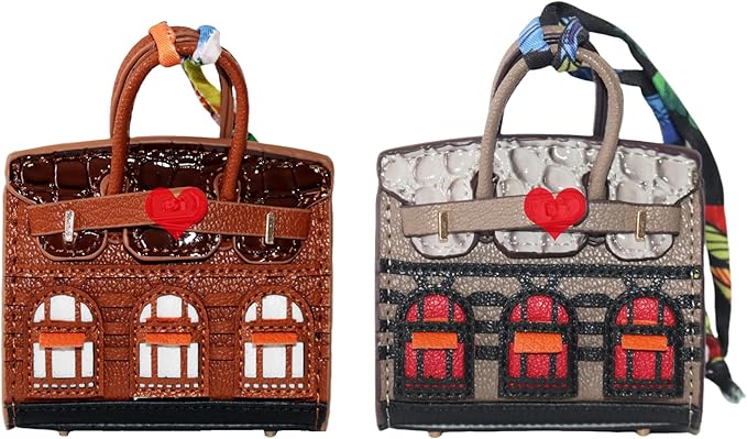 Buyborgood 2 PCS Women Mini Backpack Keychain Accessories Key Pouch Holder Coin Purse Bag Charm Wallet (Camel + Gray)