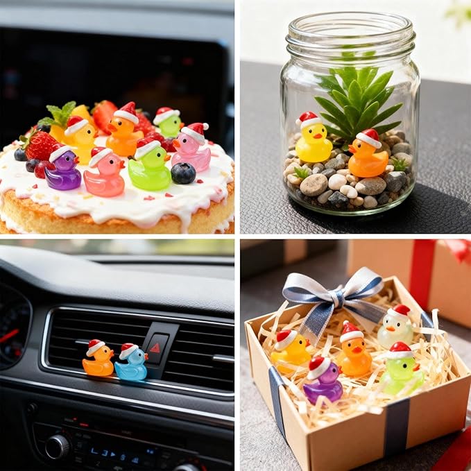 160pcs Luminous Mini Christmas Resin Ducks Dollhouse Accessories Miniature Figurines to Hide Tiny Little Duck Bulk Glow in The Dark for Micro Garden Landscape Aquarium Craft Party Favors Toy