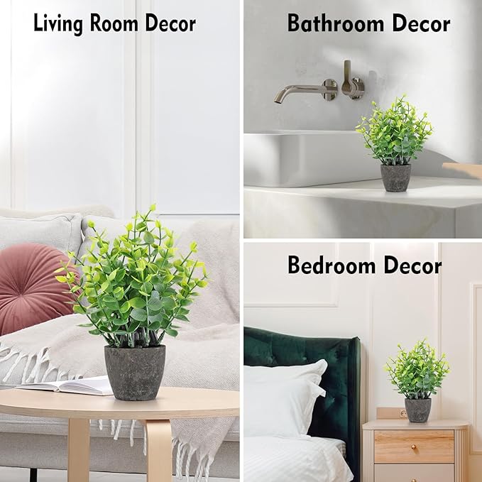 FAVOWREATH 2 Pack Fake Plants Ceramic Mini Artificial Greenery Potted Plants for Home Decor Office Decor Room Decor Farmhouse Decor Indoor Table Bathroom Decor