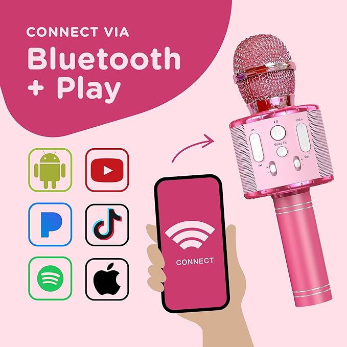 Move2Play, Kids Karaoke Microphone | Includes Stickers & Bluetooth | Kids Birthday Gift | Toy for All Ages 2, 3, 4, 5, 6+ Year Old Girls, Boys & Toddlers (All Pink)