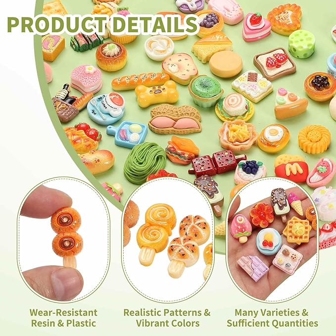 Dollhouse Miniature Food, Cute Mixed Grilled Skewer Bread Figures Toys Mini Resin Foods Trinkets for Pretend Play Kitchen Cooking Game & Doll House Decor (Mixing Colors, 20pcs)