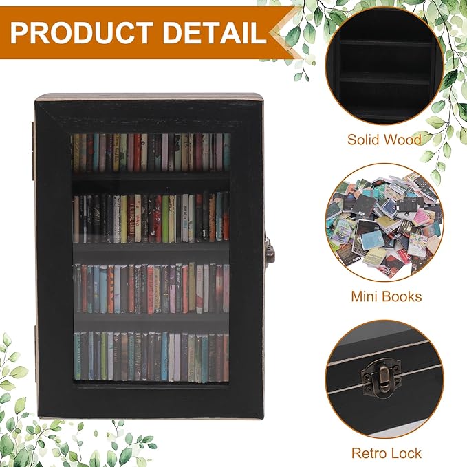 Anxiety Bookshelf Ornament | Small Bookshelf Miniature Library With 100pcs Mini Books| Shake Away Your Anxiety Book Library for Book Lovers Home Office Decor (Black)