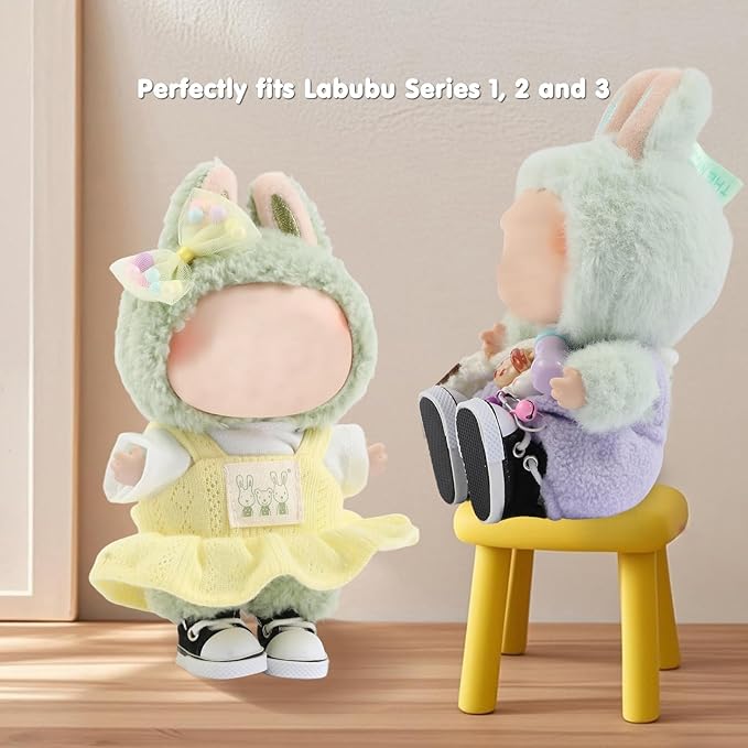 Ciunura Premium Doll Shoes for Lububu, Cute Doll Shoes for 4-7in Dolls, Ideal for Lububu Outfits(Black Canvas)