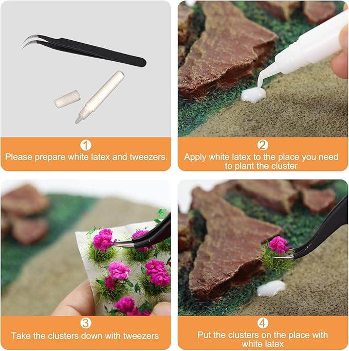 Miniature Vegetation Flower Cluster Garden Shrub Tufts with Model Bases War Game Scenery (C)