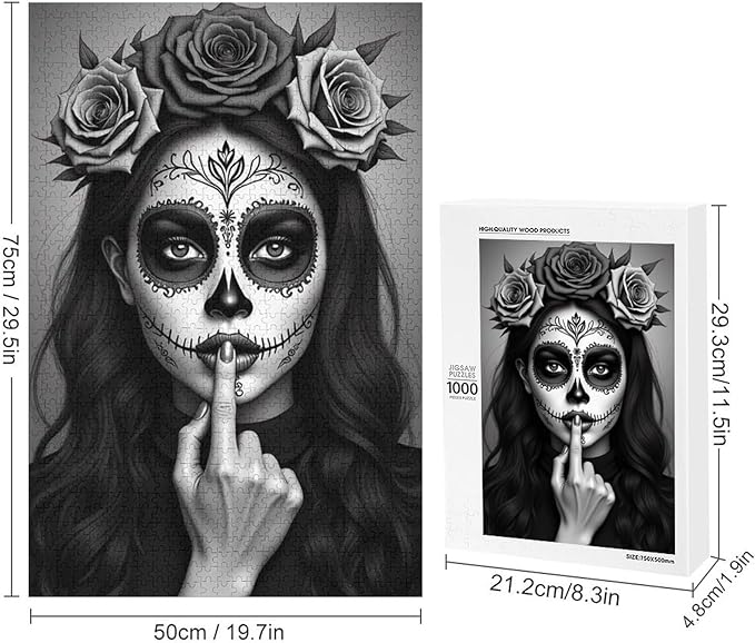 Jigsaw Puzzles for Adults 1000 Piece - Gorgeous Sugar Skull Lady Day of The Dead Wooden Puzzle,Family Puzzles，Educational Games，Challenge Puzzles Puzzle Games,Stress Relief Games