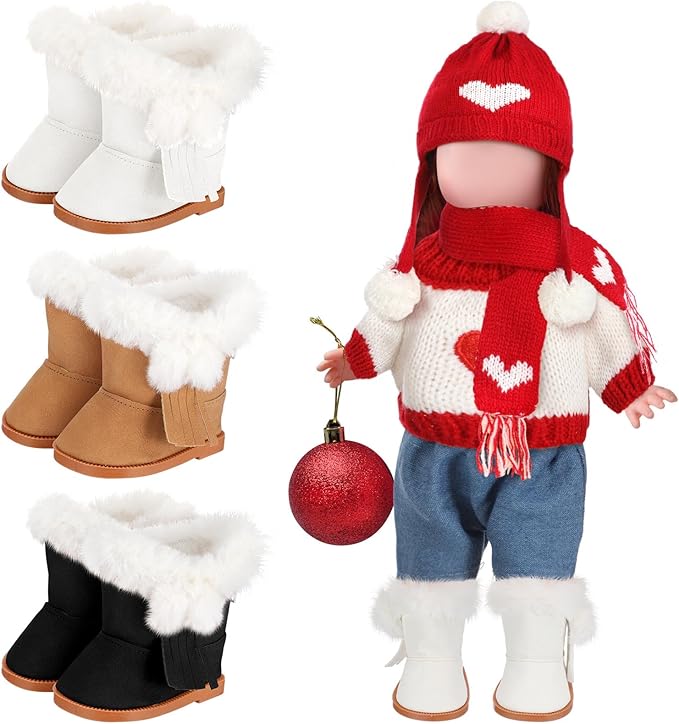Bencailor 3 Pairs Winter 18 Inch Doll Boots and Shoes Christmas Dolls Shoes American Themed Boots Skates for Dress up(Fresh Style)