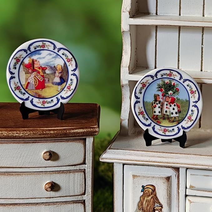 6PCS Handcrafted Miniature Ceramic Plates in 1:12 or 1:6 Scale, Vintage Porcelain Playhouse Dishes (Alice, 3CM)