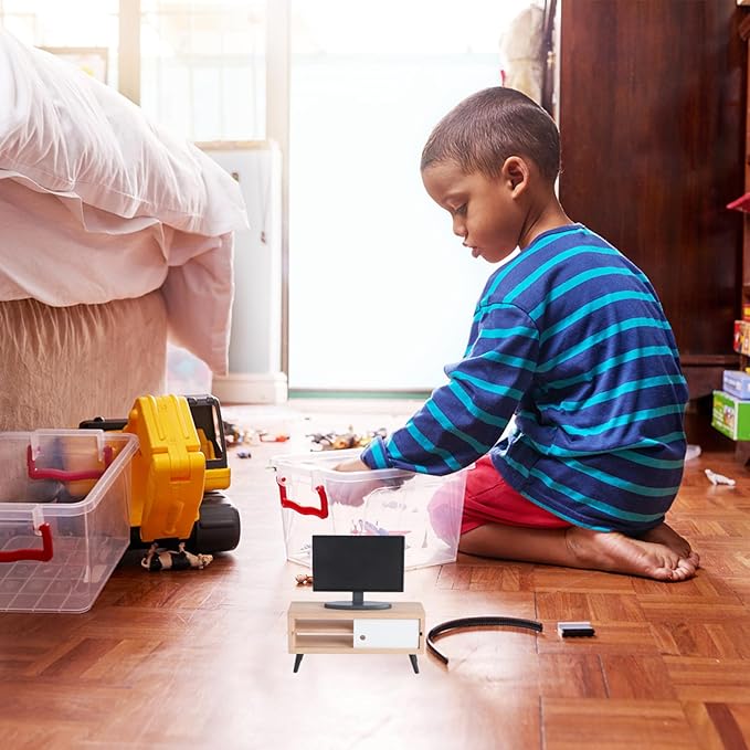 NUOBESTY Miniature Tv with Tv Cabinet 1 12 Scale Dollhouse Furniture Accessory for Kids Pretend Play Mini Fake Television Photo Prop Home Decor