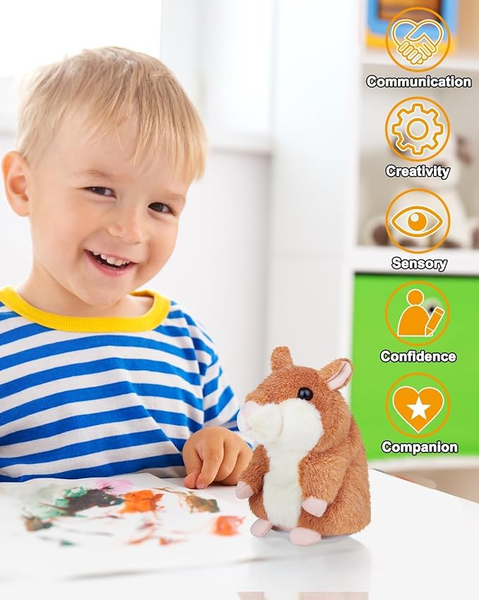 Ayeboovi Toddler Toys Talking Hamster Repeats What You Say, Kids Toys for 2 3 4 5 6 7 8 Year Old Girls Boys Gift, Christmas Stocking Stuffer for Kid, Stuffed Animals Interactive Learning Autism Toy