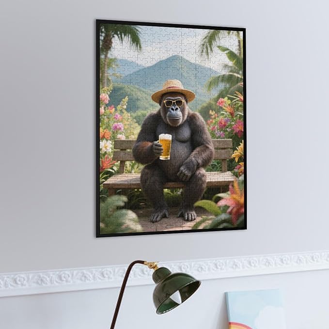 Summer Gorilla – 500 Piece Scenic Jungle Wooden Jigsaw Puzzle, Happy Summer Gorilla Scene, Mind Relaxation, Fun Hobby, Family Fun
