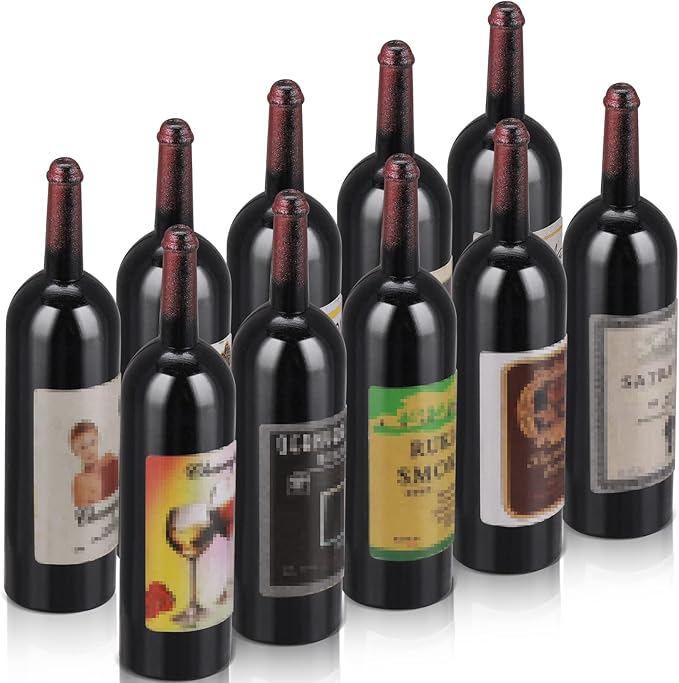 TIESOME Dollhouse Wine Bottles, 10Pcs 1:12 Scale Mini Red Wine Bottles Miniature Drink Bottles Wine Model Decoration Kitchen Accessories for Dollhouse Decors