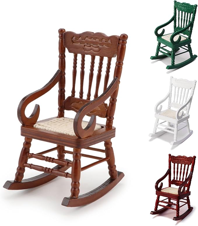 Dollhouse Chairs 2PCS Miniature Rocking Chair 1:12 Scale Wooden FurnitureAccessories Tiny Mini House Home Outdoor Cake Topper Decoration ModelLiving Room Scene Christmas Craft Displays (Brown)