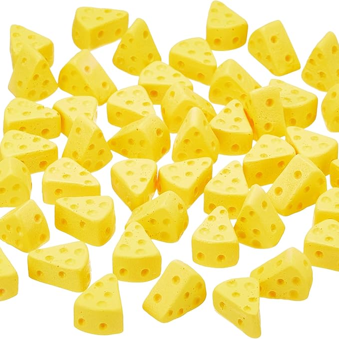Gejoy 50 Pieces Miniatures Food Cheese Toy Halloween Decoration Mini Fake Cheese for Dollhouse Accessories Models for Kitchen Decoration DIY Accessory