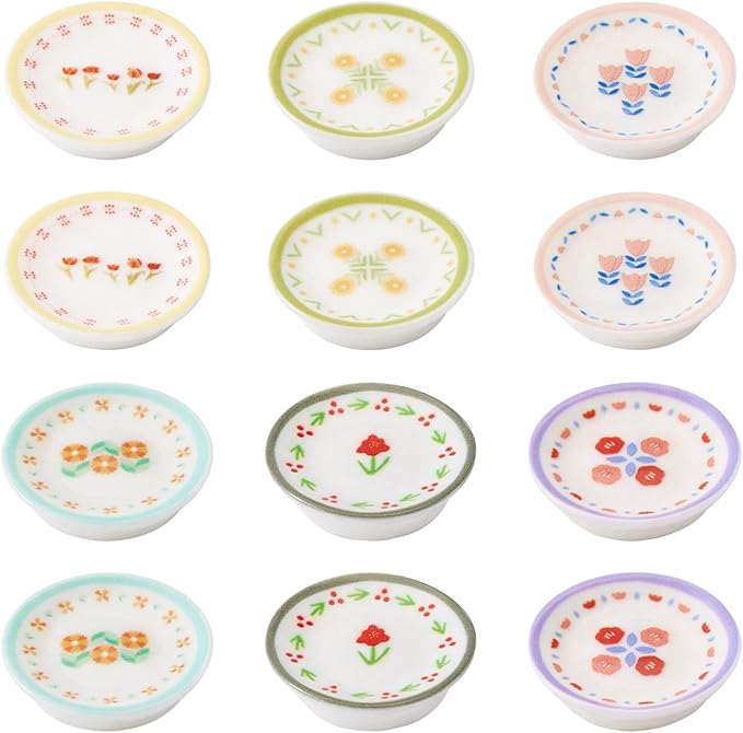 24Pcs Miniature Flower Plate Dollhouse Accessories Resin Mini Tableware Imitation Ceramic Bowl Tiny Dishes Ornaments Micro Landscape Decorations Garden Home Party Decorations Crafts Supplies