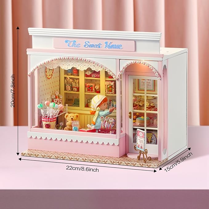 Miniature House Kit, Tiny House Kit with LED Light, DIY Mini House Building Kits for Adults to Building, Unique Gift for Birthday Christmas, Sweet House
