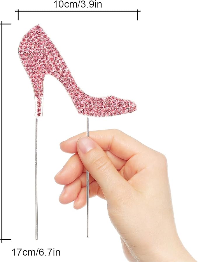 LINGTEER High Heel Pink Rhinestone Crystal Cake Topper Perfect for Birthday Wedding Anniversary Party Keepsake Sparkle Decoration